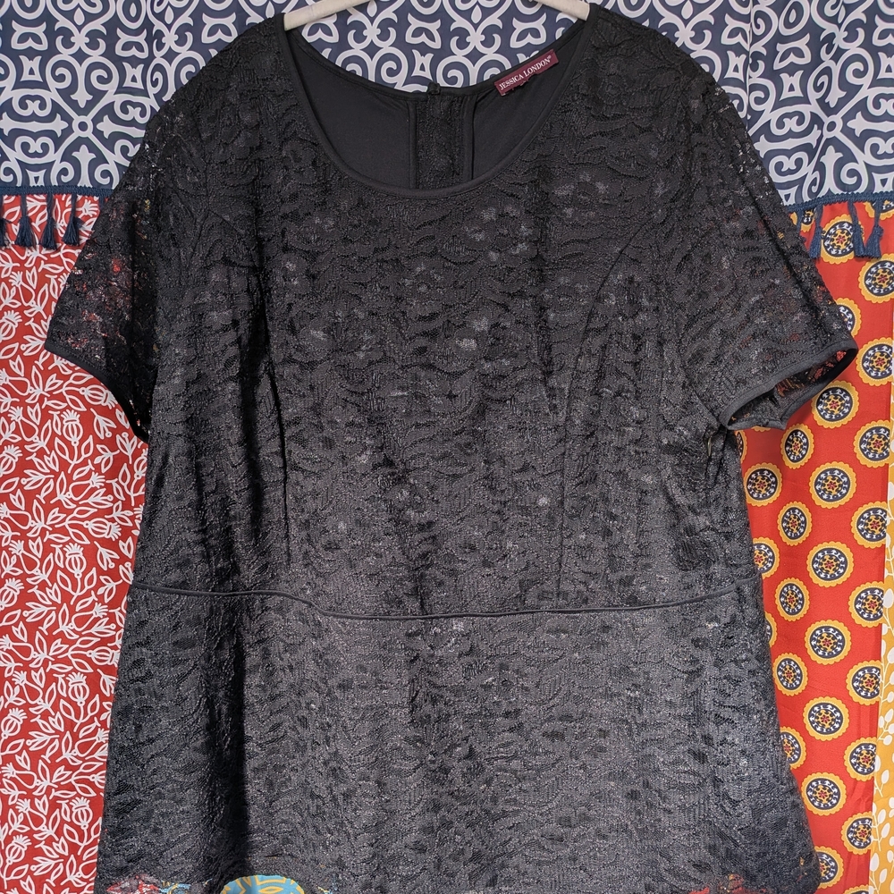 Jessica London Elegant Black Lace Top 4X